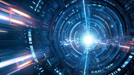Obraz premium Sweeping through a virtual reality space station feeling weightless and floating through the vastness of space thanks to 6Gs highspeed data transmission.
