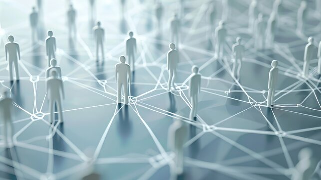 Three-dimensional model showing a network of connected people, representing a multi-level marketing (MLM) scheme.