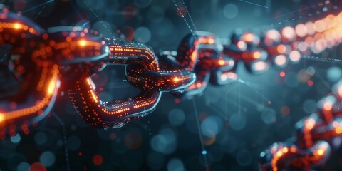 Blockchain Security chain together showcasing blockchain technology as a secure and decentralized encryption method used in cryptocurrency transactions and digital ledgers , 