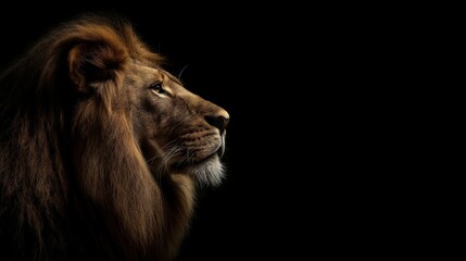 Obraz premium The Lion King isolated on black. Lion's profile on black background.