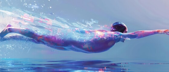 Detailed view of a swimmers streamlined, hightech swimsuit in motion