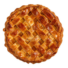 Apple pie with lattice top, viewed from above, isolated on a transparent background