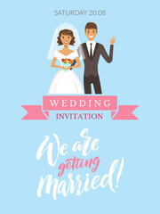 wedding placard. poster with getting married characters wedding invitation templates with place for text