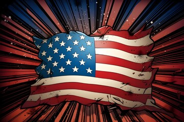 Comic Book american flag fourth of july background, Generative AI