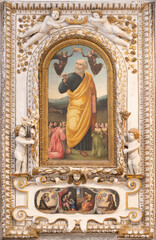 ASSISI, ITALY - MAY 17, 2024: The renaissance painting in the stucco of St. Joseph  in Cathedral...