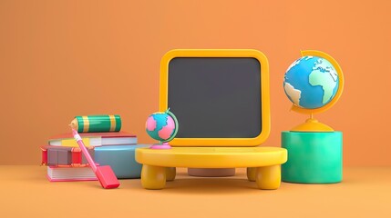 3D Rendering back to school interior study room for children cute icon cartoon style. 3D Render illustration. AI generated illustration
