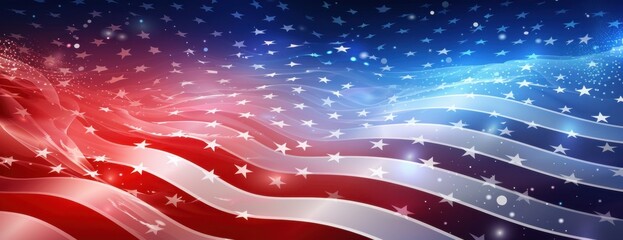 A background with an American flag pattern, red and blue colors, and stars in the sky related to USA celebrating its holiday Generative AI