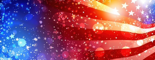 background with american flag, with gradient colors and stars banner with copy space on it Generative AI