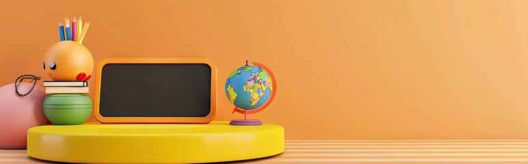 3D Rendering back to school interior study room for children cute icon cartoon style. 3D Render illustration. AI generated illustration