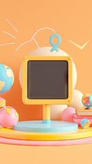 3D Rendering back to school interior study room for children cute icon cartoon style. 3D Render illustration. AI generated illustration
