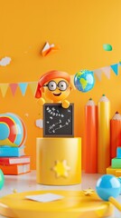 3D Rendering back to school interior study room for children cute icon cartoon style. 3D Render illustration. AI generated illustration