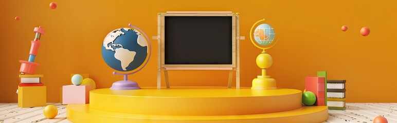 3D Rendering back to school interior study room for children cute icon cartoon style. 3D Render illustration. AI generated illustration