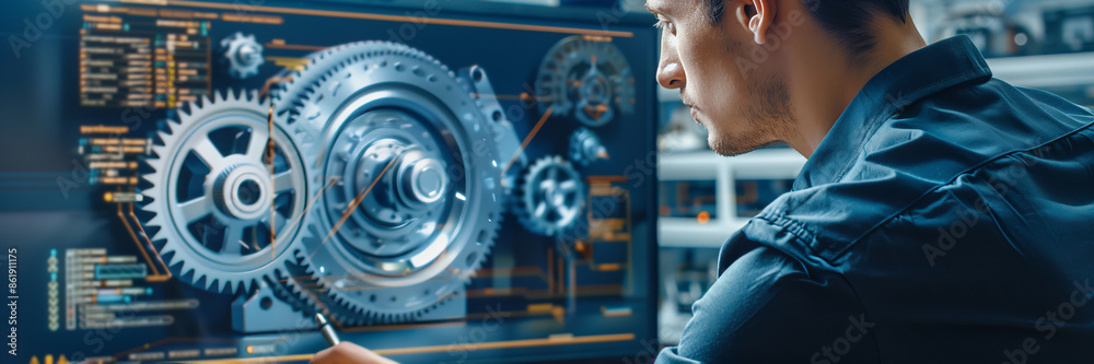 Aufkleber male developer working on manufacturing software in a modern office setting