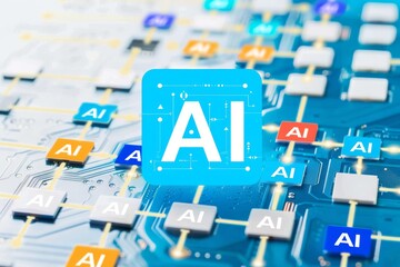 AI chip on circuit board, artificial intelligence, advanced tech, digital electronics, high tech components, futuristic AI design