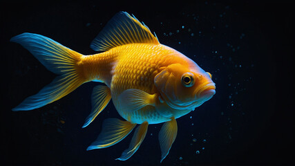 Fototapeta premium goldfish, blue lighting, yellow glow in the background