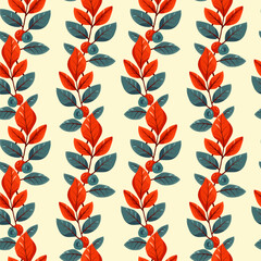 Hello autumn, autumn season, leaves, twigs, berries, pattern, vector