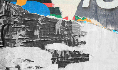 Fototapeta premium Old ripped torn blank and white posters textures backgrounds grunge creased crumpled paper vintage collage placards empty space text