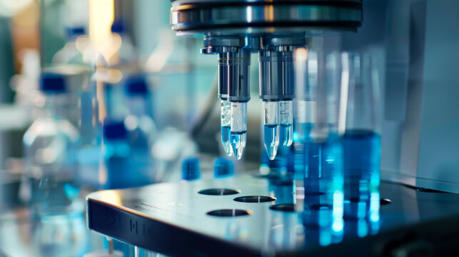 Close-up of modern equipment in a laboratory. Research is carried out using a digital microscope in the laboratory. Science and research concept.