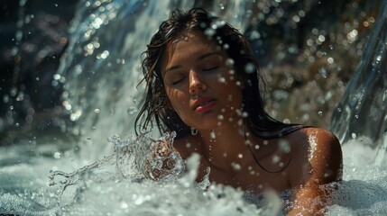 Fototapeta premium beautiful young woman bathing in a river