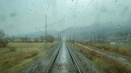 The rain splatters against the trains windows creating unique patterns that change with every passing landscape.
