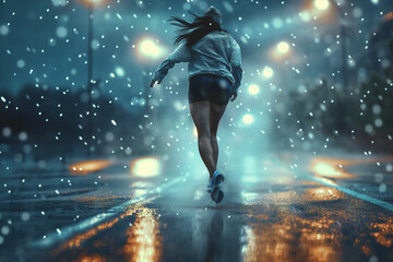 Obraz premium woman training in the rain