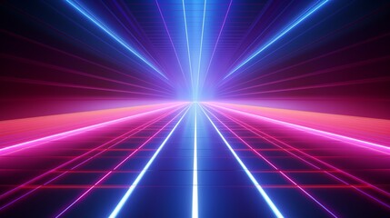 Obraz premium Vibrant Neon Light Grid In Retro Futuristic Cyberspace