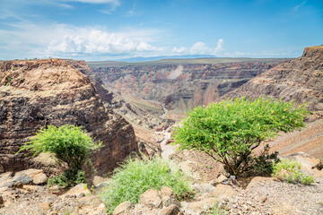 Earth crack canyon at Afar triangle panorama, Tajourah, Djibouti