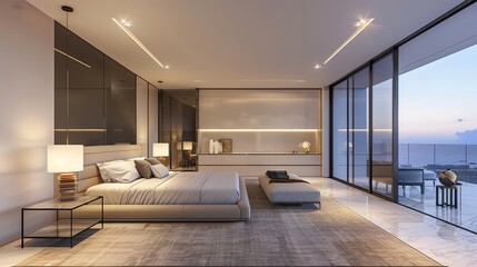 bedroom modern interior design, luxury hotel room, luxury apartment comfortable suite lounge
