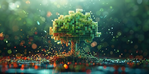 Pixelated Tree: Fusion of Nature and Technology in a Digital Wonderland