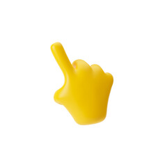 Yellow emoji hand showing one finger or pointing gesture isolated over transparent background, png. 3d rendering.