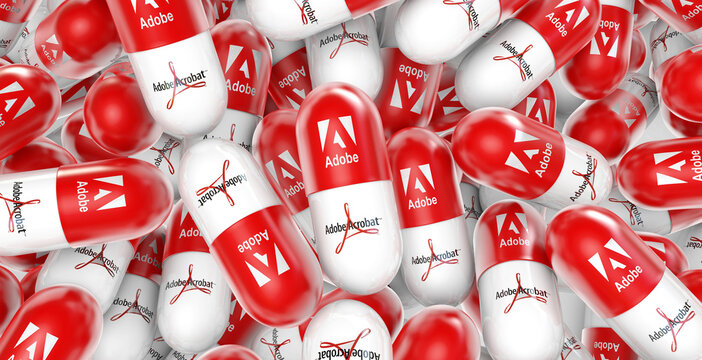 Adobe Acrobat, 3D Pill Visual Design Concept - Adobe Social Media Background.