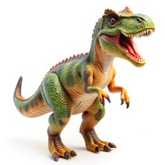 Green And Orange Dinosaur Toy With Open Mouth On White Background. Generative AI