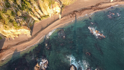 Aerial Bright dawn view the Sakhalin Birds Cape,Russia
