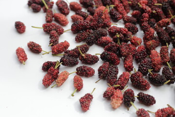 Fresh mulberry on white background.