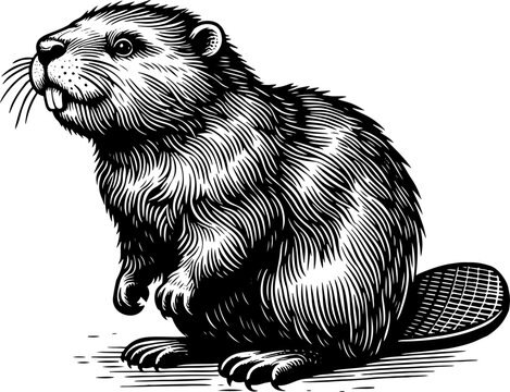 illustration of a black engraved beaver