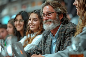 photo of engaged high school students with computer science professor