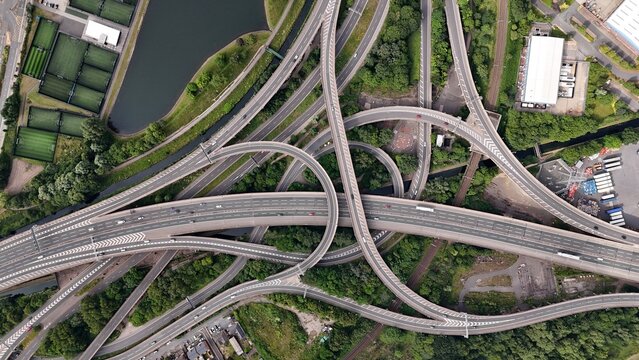 Aerial view of Spaghetti Junction, M6 Motorway, Birmingham UK