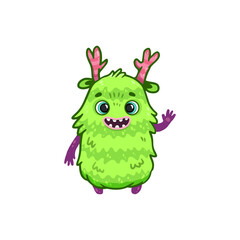 Fototapeta premium Cute cartoon monster on white background. Green Monster Icon. Happy Alien. Doodle Funny monster. Vector illustration