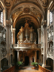 Fototapeta premium A large, ornate church with a beautiful organ in the center.