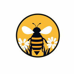 Bee collecting pollen, beautiful nature background. Spring, summer, nature concept. Modern vector illustration.