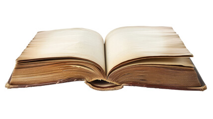 Open antique book on white background. Download this photo of an open antique book with blank pages on a white background for your projects.