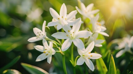 Obraz premium Blooming White Star of Bethlehem Flowers in Springtime Garden