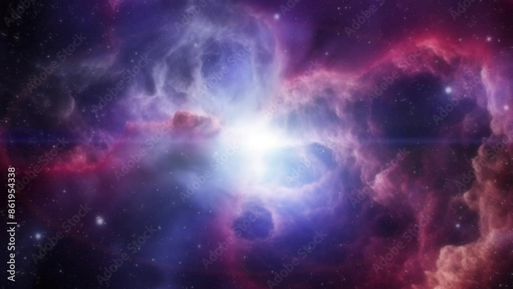 Wall mural fantasy space background with a nebula in purple tones and a star in the center.