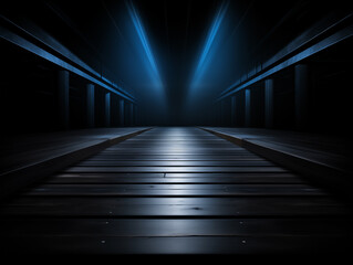 Dramatic Industrial Corridor with Blue Lighting