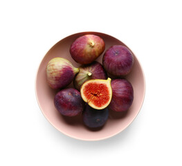 Bowl full of ripe fresh figs isolated on white background