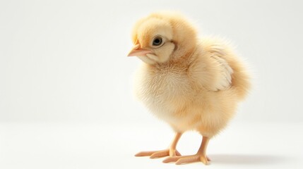 Fototapeta premium Fluffy yellow chick on white background