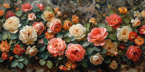 panel wall art, wall decoration, marble background with flowers designs