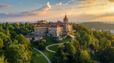 Obraz premium Winding Path Leading to a Grand Castle on a Hilltop