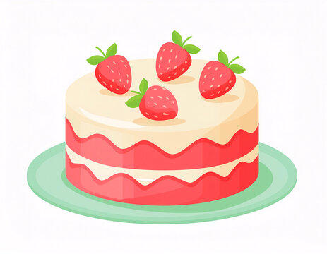 Kinder Illustration von einem Kuchen oder einer Torte mit Erdbeeren verziert 