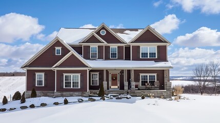 house wrapped in glossy mocha brown vinyl siding, set against a snowy landscape, highlighting its elegant simplicity